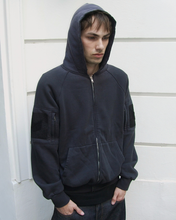 Load image into Gallery viewer, DIARY BLACK GARMENT DYE THERMAL LINED TACTICAL ZIP HOODIE